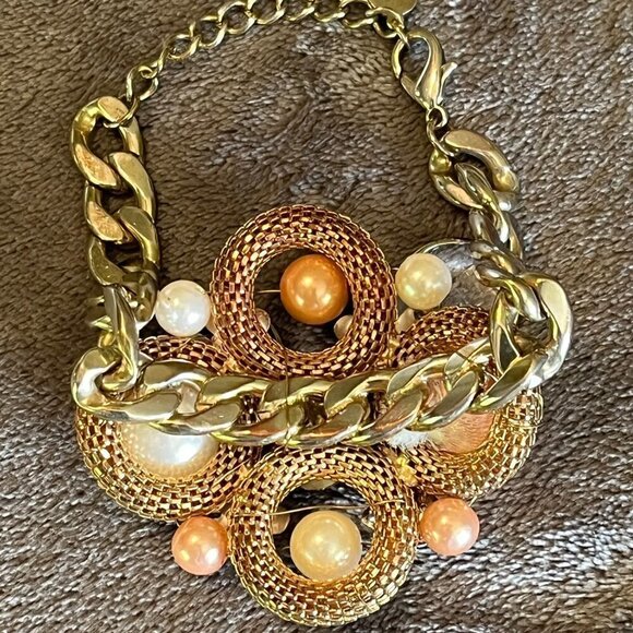 Vintage Big Pearl Gemstone Bauble Adjustable Chunky Chain Bracelet EFM - Picture 6 of 9